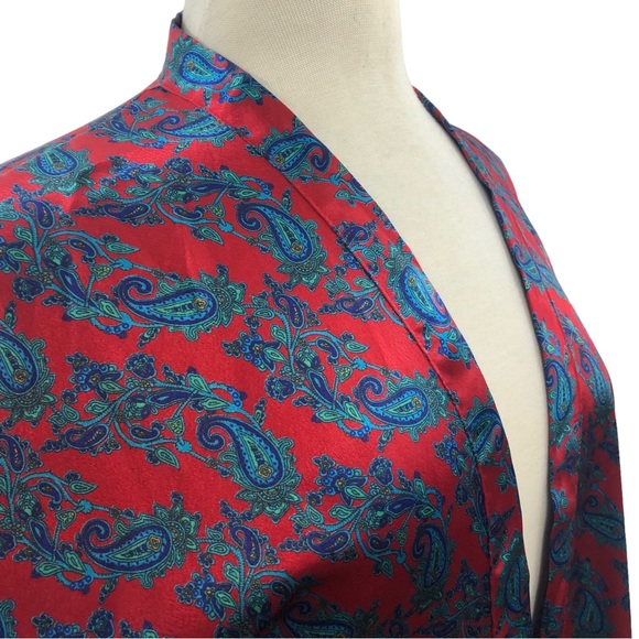 Vintage 90s Victoria’s Secret Gold Label Red Paisley Short Robe One Size Kimono - Picture 2 of 10